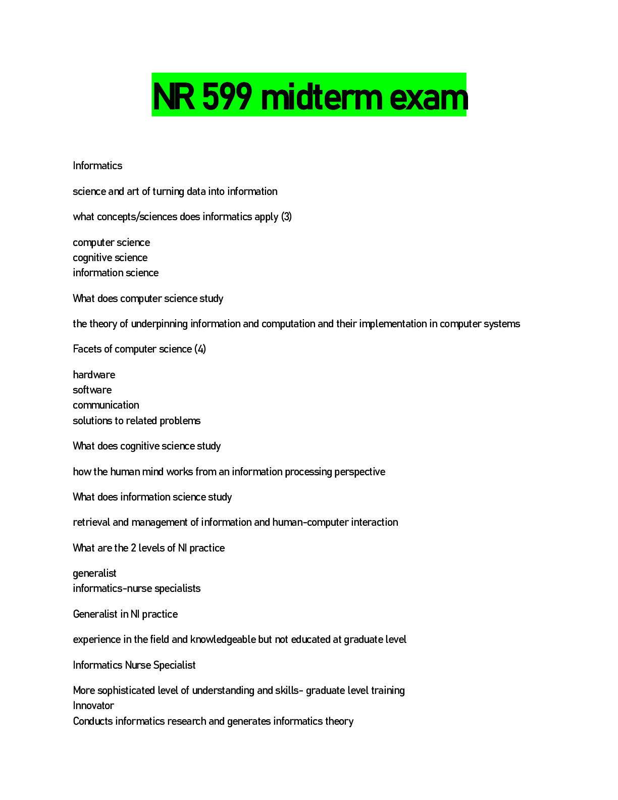 Preview image for NR 599 midterm exam